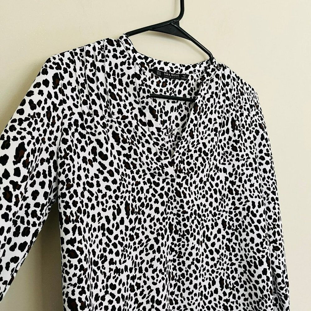 Zara Basic Animal Print Leopard Print Popover Blo… - image 3
